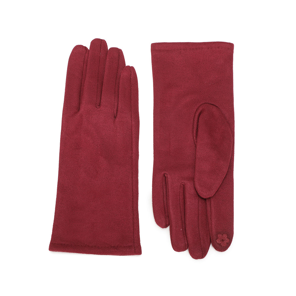 Gants femme Linéa Douceur bordeaux, aspect suédine, dos à trois nervures et index tactile brodé – Gallantry Paris – réf. HZ-77002