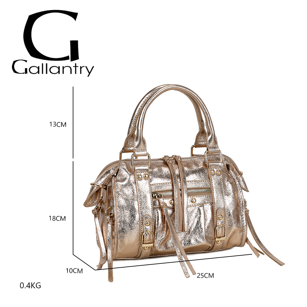 Dimensions du Skyla Brillant champagne : 25 × 10 × 18 cm, anses de 13 cm, 0,4 kg – réf. Z-1979-A
