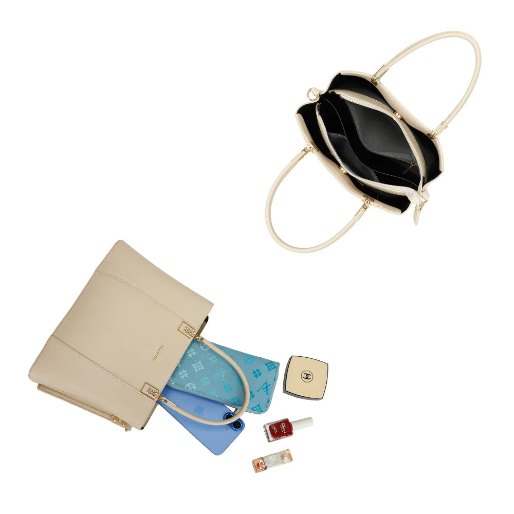 Intérieur du sac Abyss beige : plusieurs compartiments, dont un compartiment central zippé – réf. DQ-8699