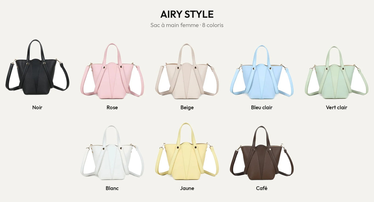 Sac à main Airy Style en simili cuir grainé vegan, décliné en 8 coloris – Gallantry Paris – réf. Z-83093