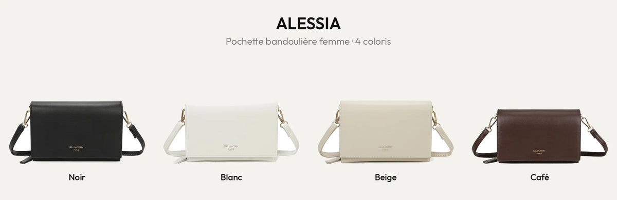 Pochette bandoulière femme Alessia en noir, blanc, beige et coffee – Gallantry Paris – réf. SF-69006-1