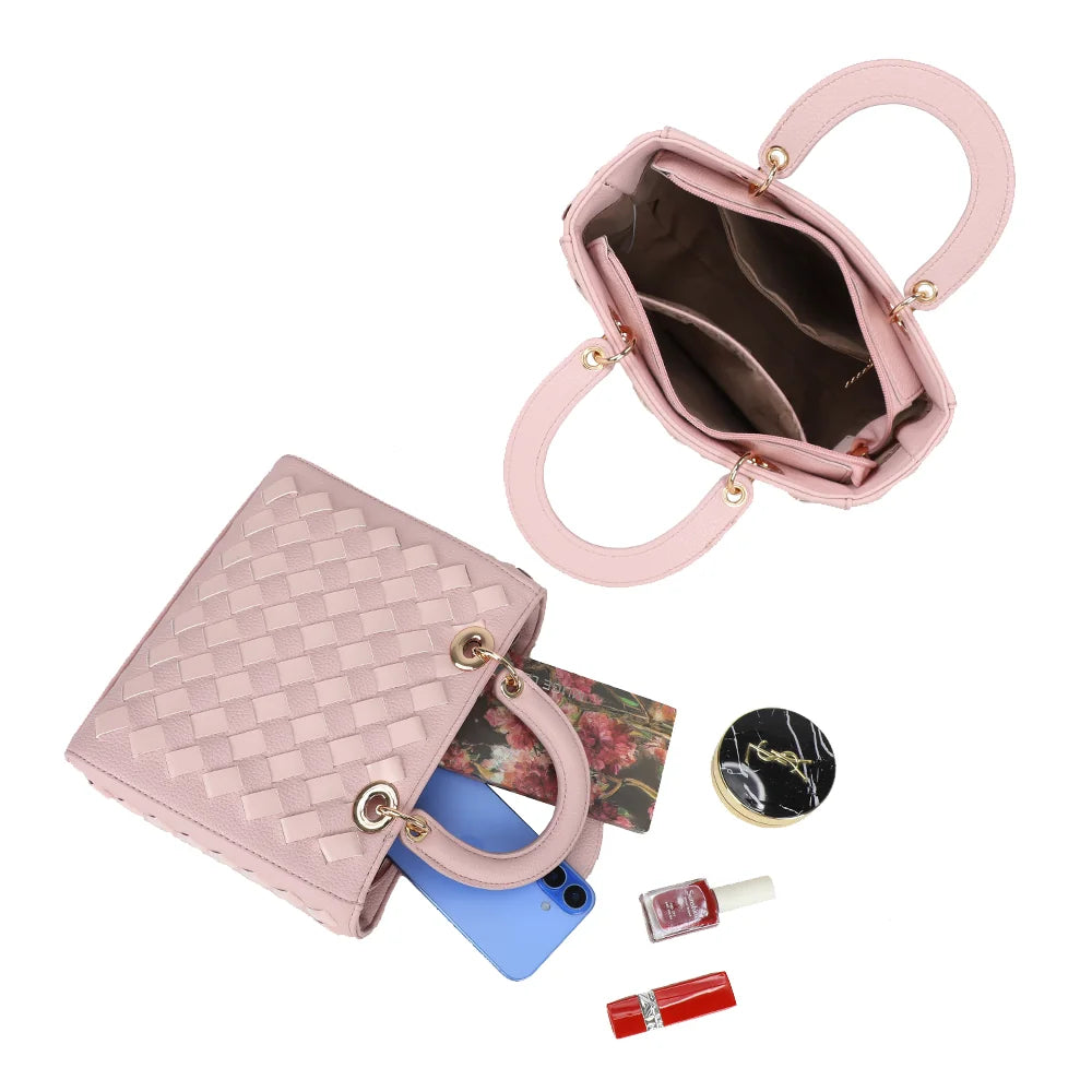 Intérieur de l’Allure Tressée rose : compartiments et poches pour ranger téléphone et essentiels – réf. DG-5816
