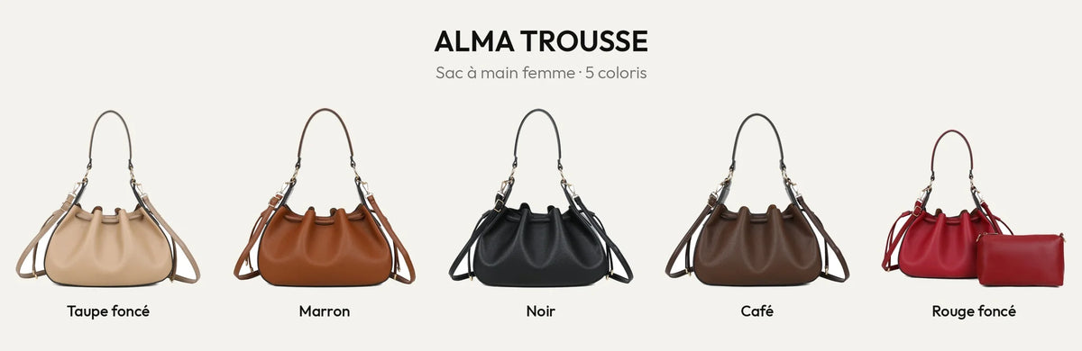 Sac à main femme Alma Trousse en simili cuir grainé, 5 coloris – Gallantry Paris – réf. DQ-8717