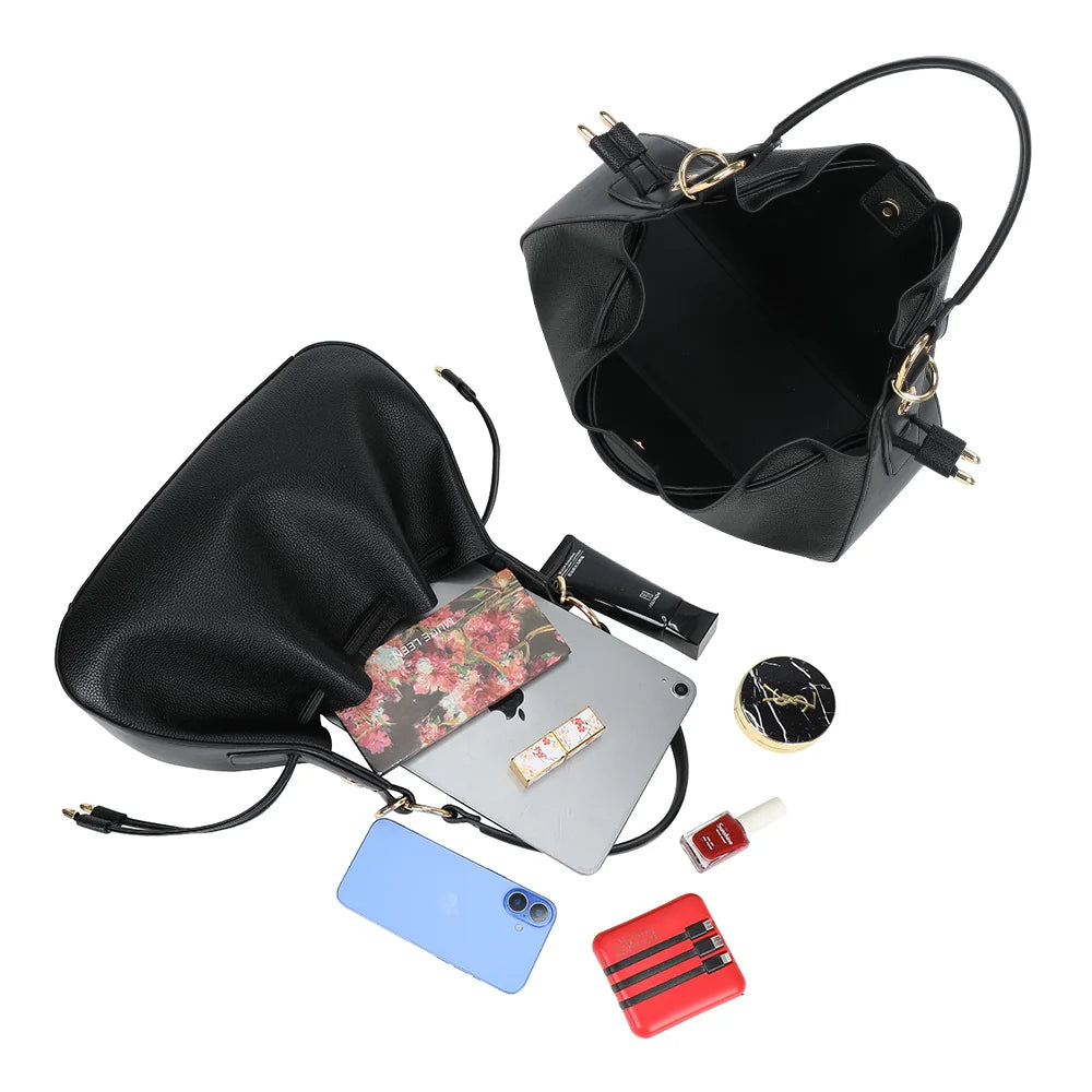 Intérieur de l’Alma Trousse noir : doublure synthétique et trousse assortie pour les petits essentiels – réf. DQ-8717