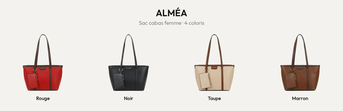 Le sac cabas Alméa dans ses 4 coloris : Red, Noir, Taupe et Marron – Gallantry Paris