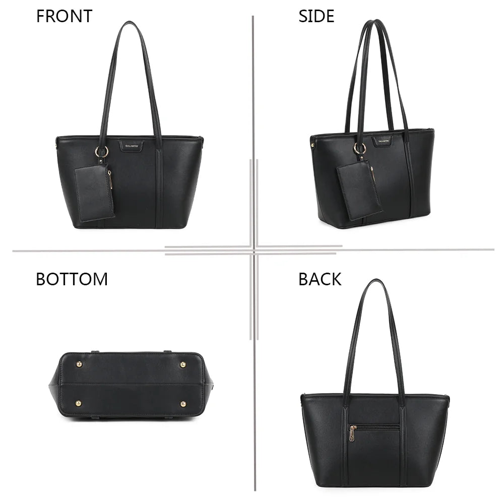 L’Alméa noir sous quatre angles : face, côté, dessous et dos du cabas zippé