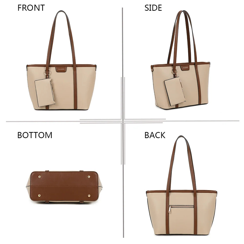L’Alméa taupe sous quatre angles : face, côté, dessous et dos du cabas zippé