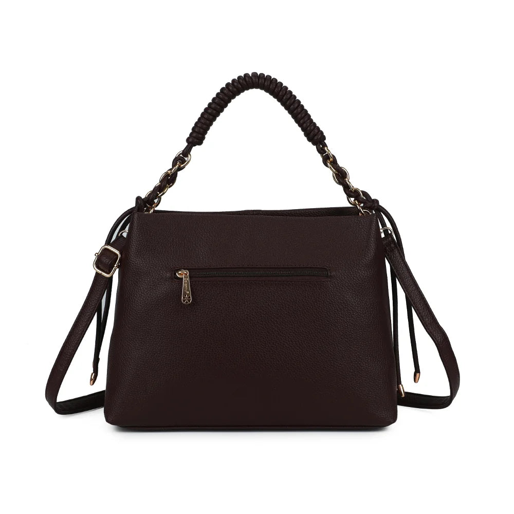 Dos du sac Amélie café : simili cuir grainé et couture verticale centrale, pour une ligne épurée – réf. JC-53005
