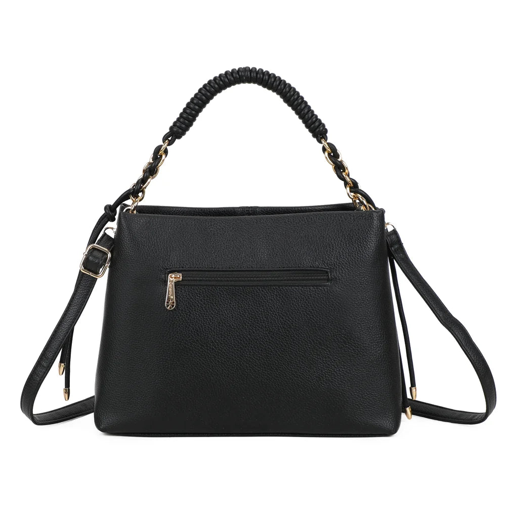 Dos du sac Amélie noir : simili cuir grainé et couture verticale centrale, pour une ligne épurée – réf. JC-53005