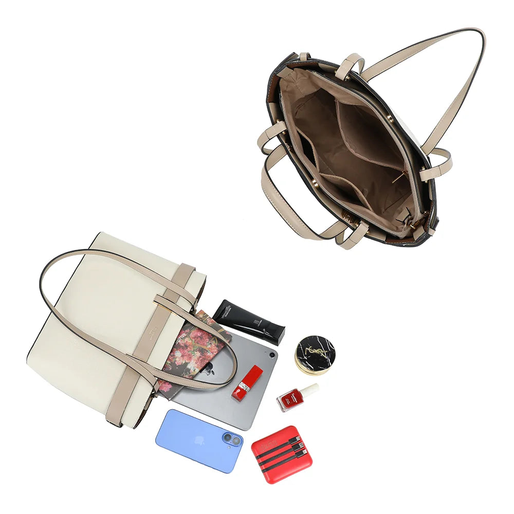 Intérieur spacieux de l’Aria beige/taupe : tablette, smartphone et essentiels du quotidien trouvent leur place – réf. DQ-8714