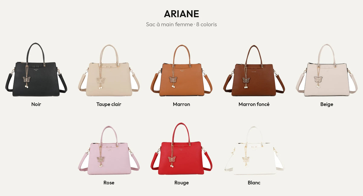 Sac à main femme Ariane en simili cuir grainé, pendentif papillon, 8 coloris – Gallantry Paris – réf. R-1973