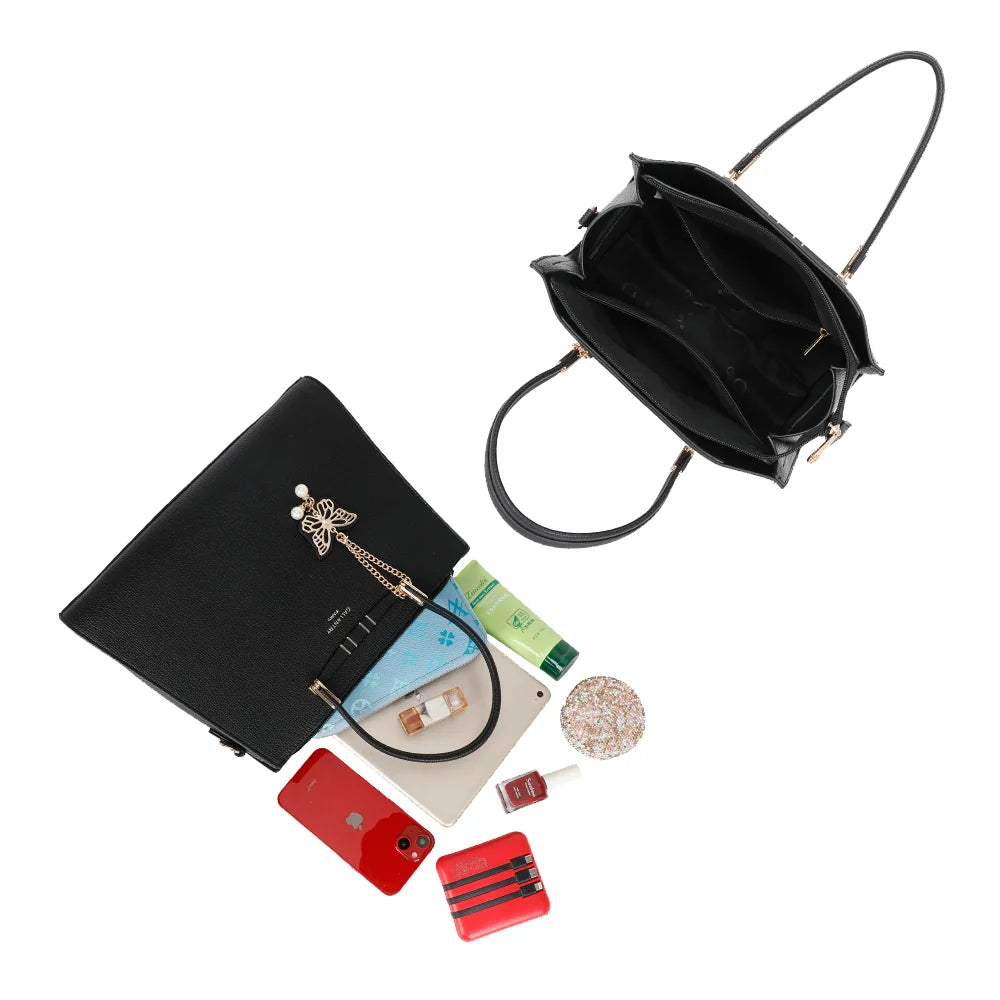 Intérieur de l’Ariane noir : trois compartiments pour téléphone, maquillage et petits essentiels – réf. R-1973