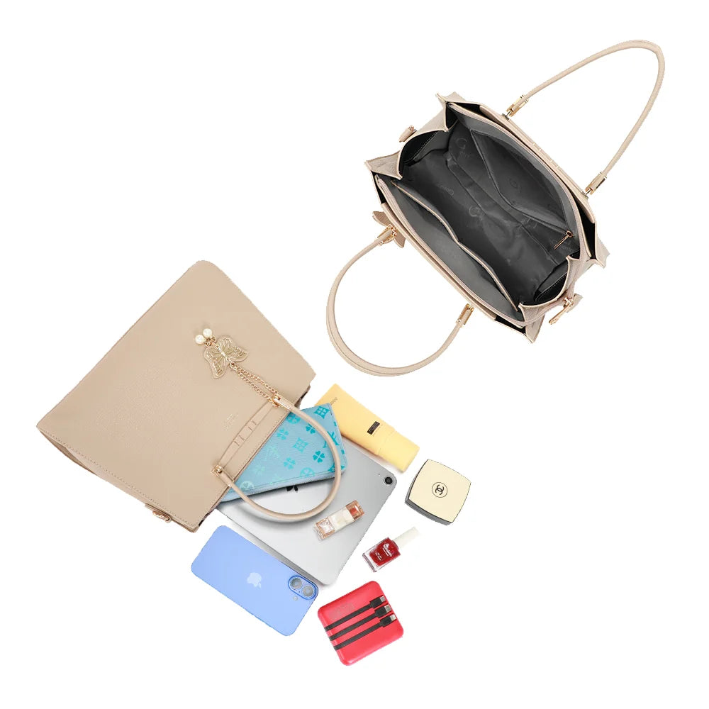 Intérieur de l’Ariane taupe clair : trois compartiments pour téléphone, maquillage et petits essentiels – réf. R-1973