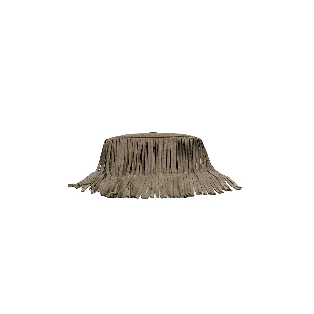 Dessous de l’Arizona Suédine taupe foncé, franges longues qui retombent librement sous le sac