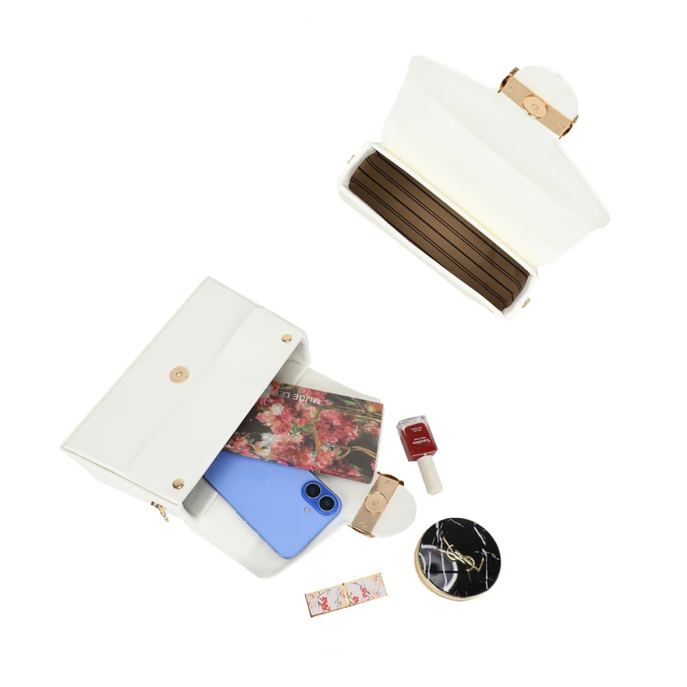 Intérieur du sac Artemisia blanc : compartiment principal pour téléphone, carnet et maquillage – réf. YL-26013