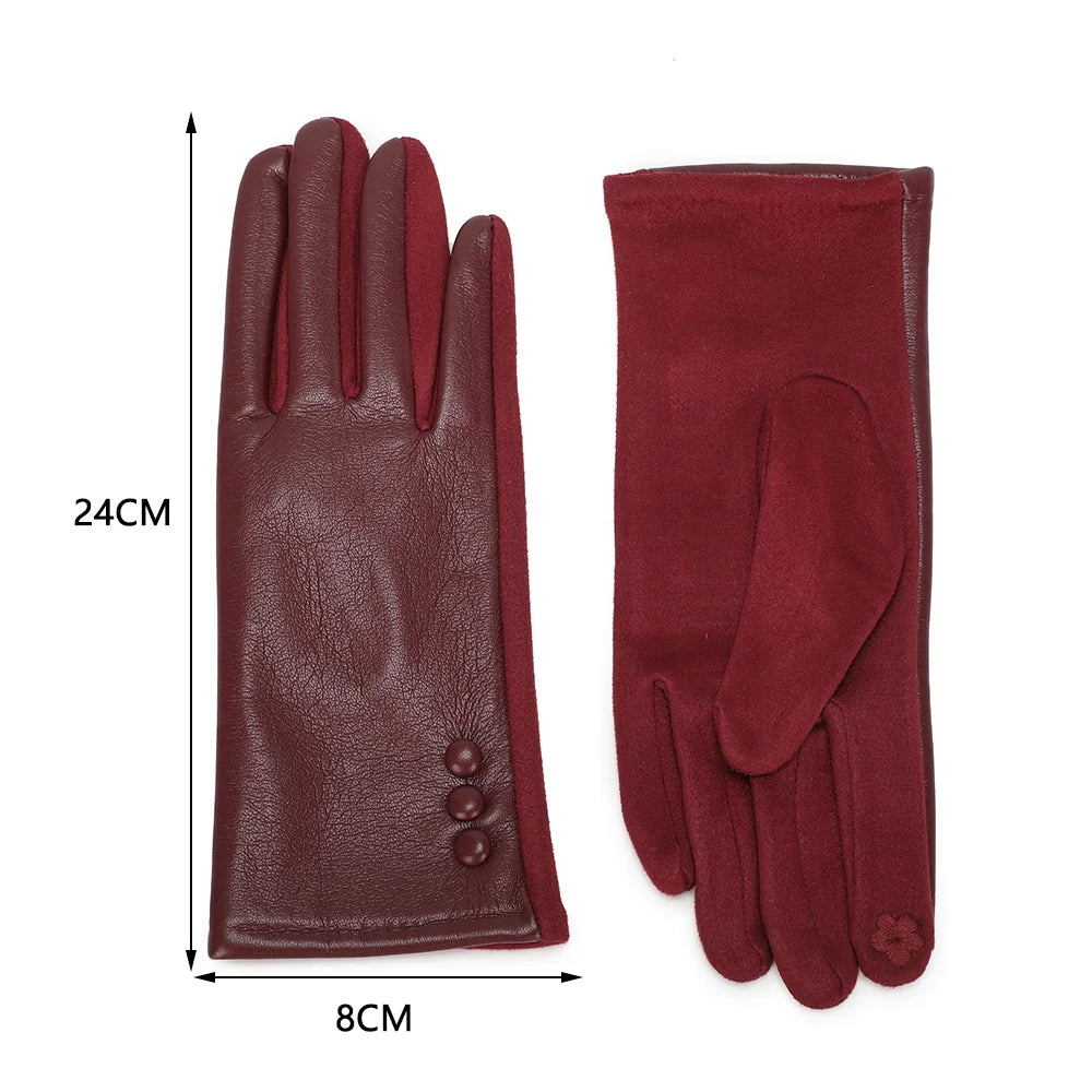 Guide des dimensions des gants Bouton Chic bordeaux : 24 cm de long, 8 cm de large, taille unique – réf. HZ-77003