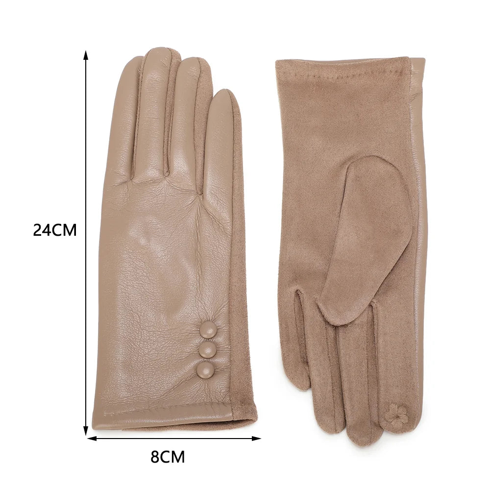 Guide des dimensions des gants Bouton Chic kaki : 24 cm de long, 8 cm de large, taille unique – réf. HZ-77003