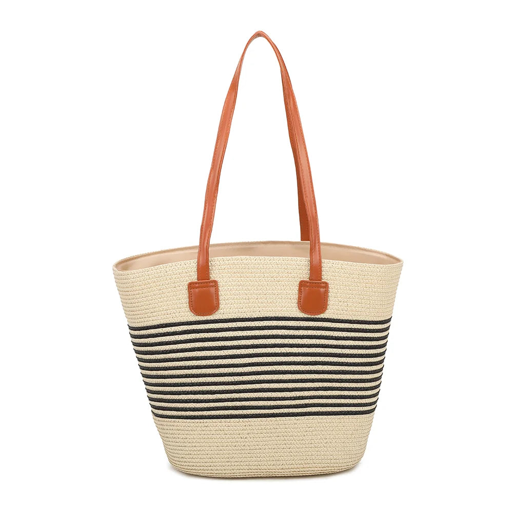 Dos du cabas Capucine beige, même tressage rayé que la face avant – réf. JA-29001