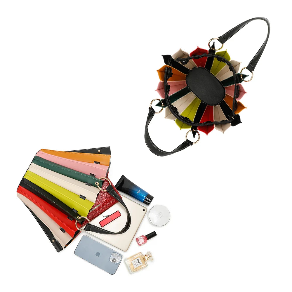 Intérieur du Carmen arc-en-ciel : pochette amovible zippée pour ranger téléphone, portefeuille et rouge à lèvres – réf. DQ-8681