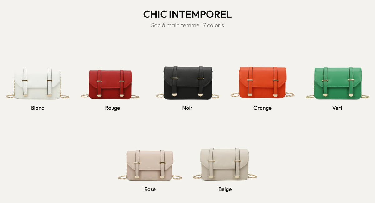Sac à main femme Chic Intemporel en 7 coloris : blanc, rouge, noir, orange, vert, rose et beige – Gallantry Paris – réf. C-0156