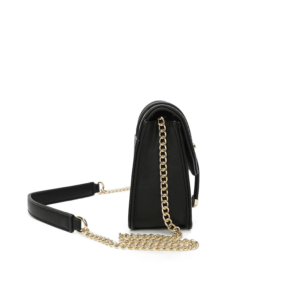 Profil du Chic Intemporel noir : format compact de 8 cm de profondeur et chaîne dorée – réf. C-0156