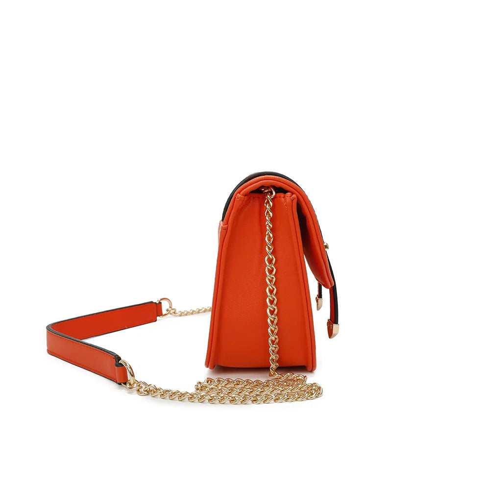 Profil du Chic Intemporel orange : format compact de 8 cm de profondeur et chaîne dorée – réf. C-0156