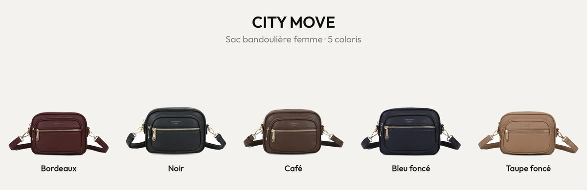 Sac bandoulière femme City Move en 5 coloris : Bordeaux, Noir, Coffee, Bleu foncé et D.TAUPE – Gallantry Paris – réf. A-9163