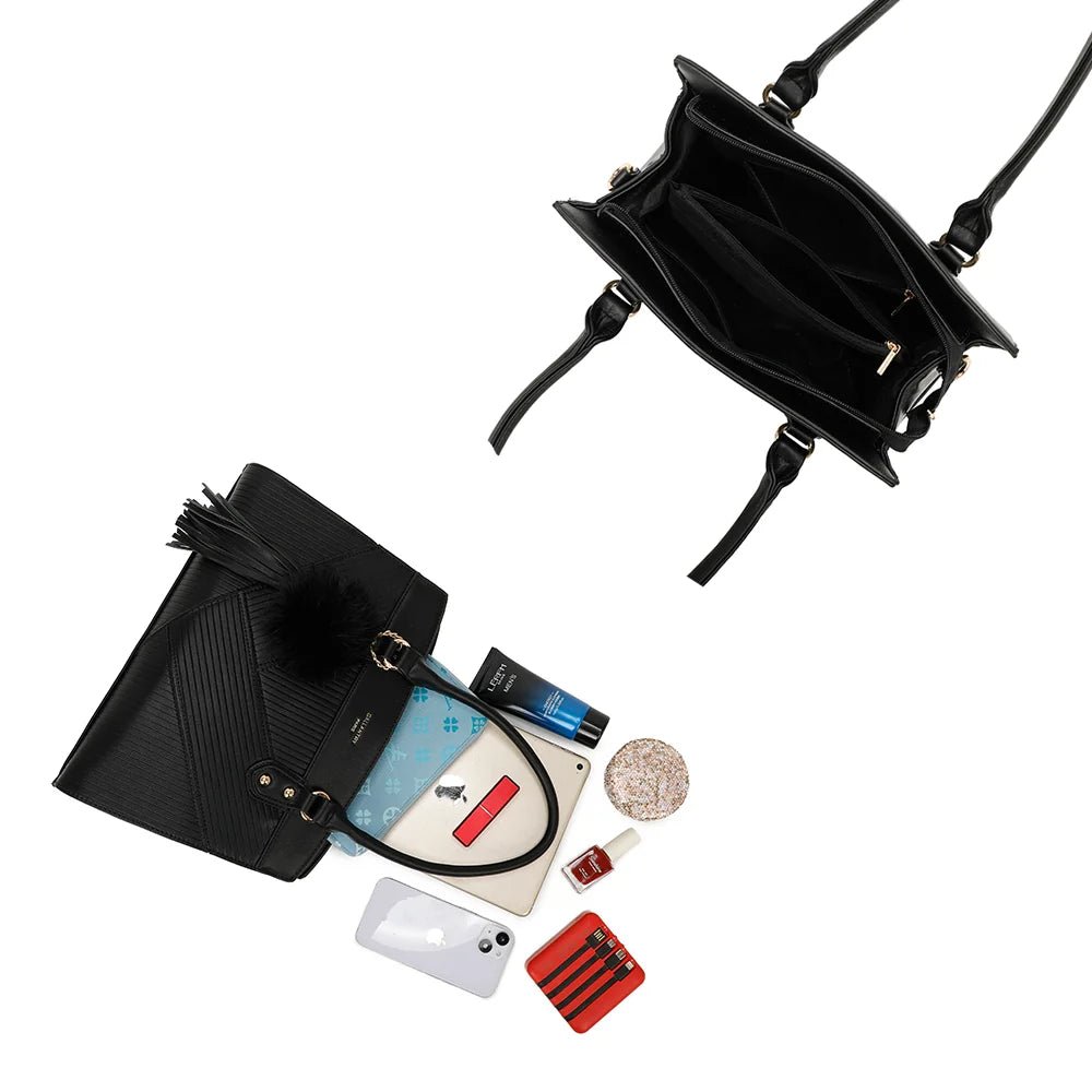 Intérieur du Cléo noir : compartiments et poche centrale zippée pour téléphone, portefeuille et tablette – réf. R-1501-4