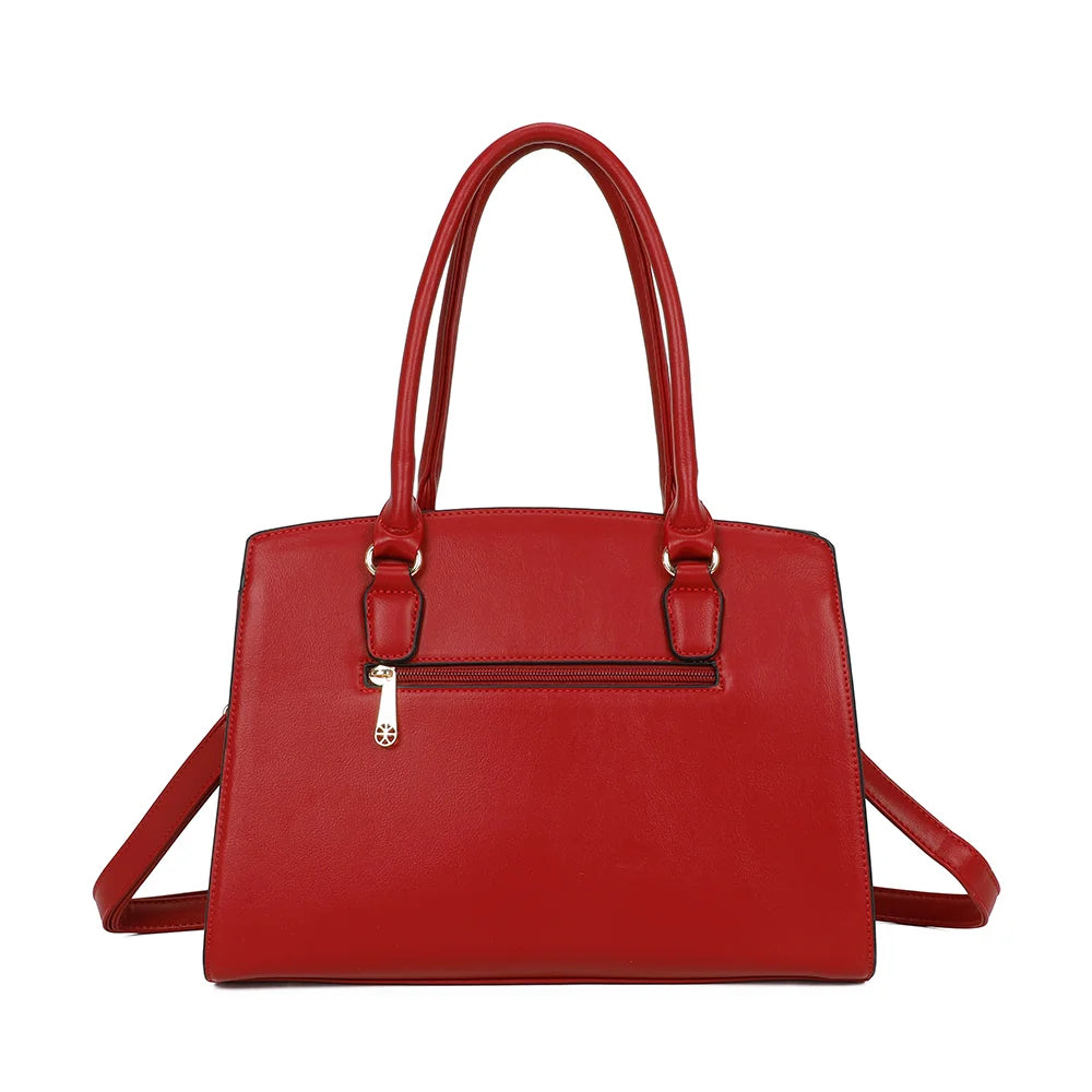 Dos du sac Cléo rouge foncé, ligne structurée et finitions passepoilées dans un synthétique texturé – réf. R-1501-4