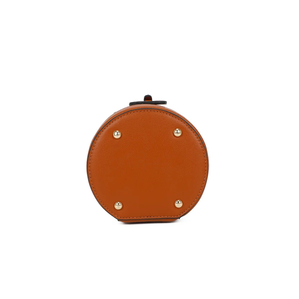 Dessous de la Cylia marron/beige : fond rond bordé d’une bande lisse assortie à la silhouette vanity – réf. R-1958
