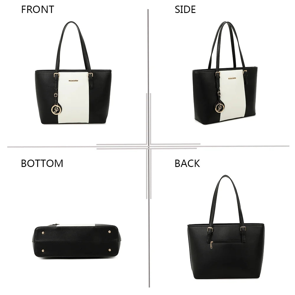 Sac cabas Déjà-vu noir/blanc vu de face, de côté, de dessous et de dos – réf. G-9227-9