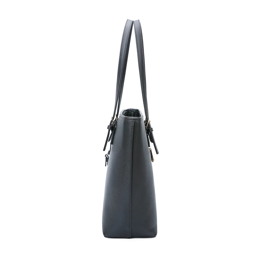 Sac cabas Déjà-vu noir de profil, forme tote à base large – réf. G-9227-9