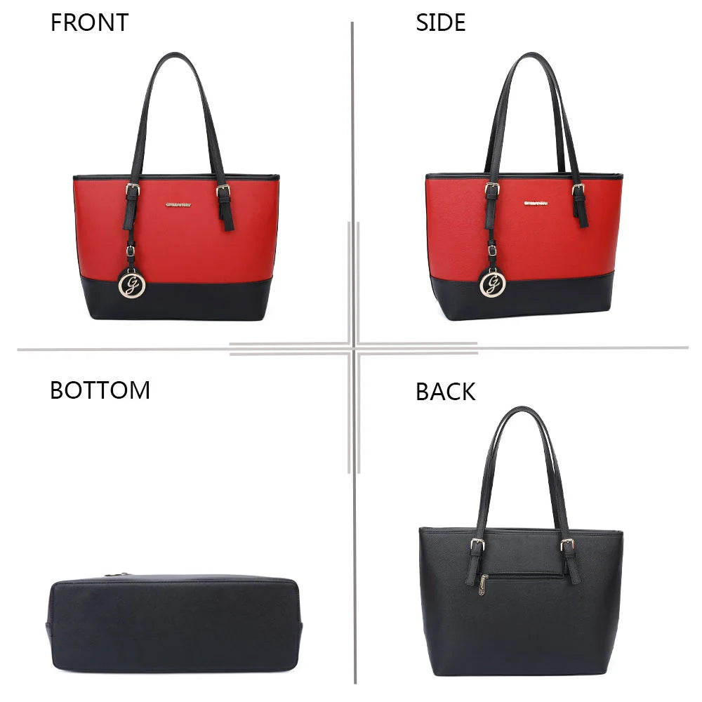 Sac cabas Déjà-vu rouge vu de face, de côté, de dessous et de dos – réf. G-9227-9
