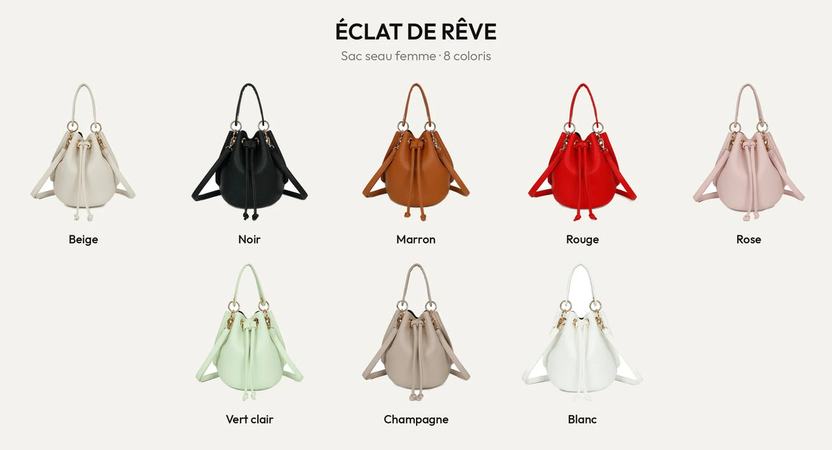 Sac seau femme Éclat de Rêve en simili cuir grainé, décliné en 8 coloris – Gallantry Paris – réf. KJ-62050