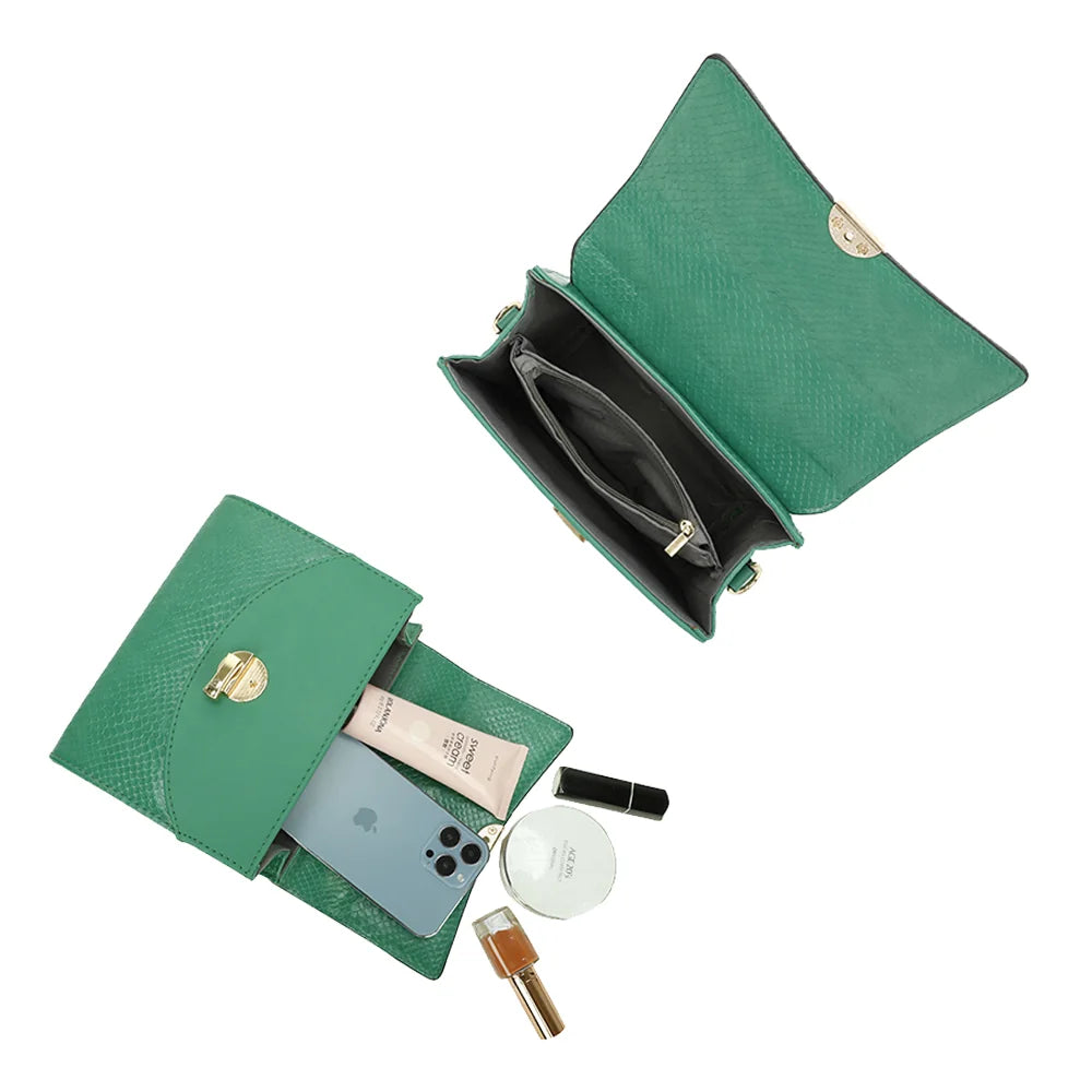 Intérieur de l’Éclat Moderne vert : doublure synthétique et poche zippée pour ranger les petits essentiels – réf. HY-5422