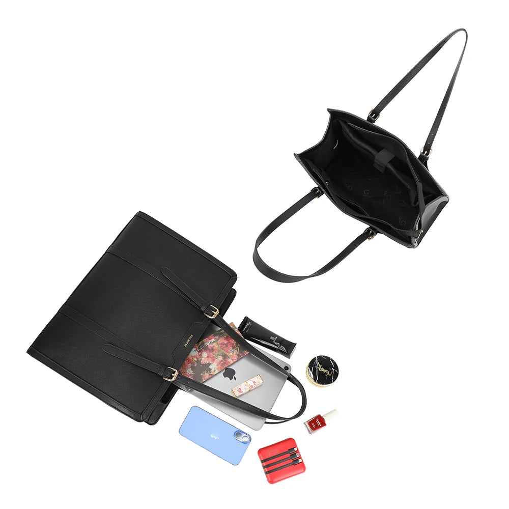 Intérieur d’Élise Grand Format noir : plusieurs rangements, place pour une tablette et les essentiels – réf. A-9125
