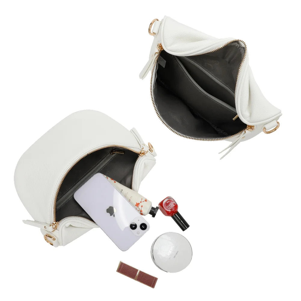 Intérieur de l’Essentiel blanc : compartiment zippé doublé qui accueille smartphone et poudrier – réf. Z-83051