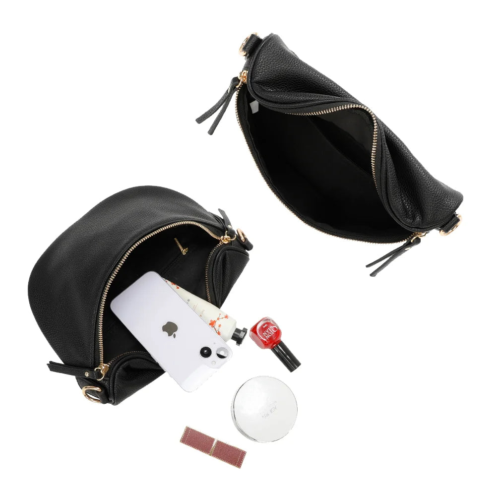 Intérieur de l’Essentiel noir : compartiment zippé doublé qui accueille smartphone et poudrier – réf. Z-83051