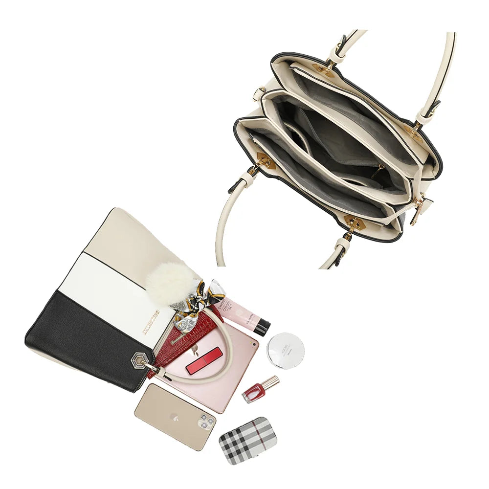 Intérieur du Fiora Pop beige/noir : trois compartiments pour organiser téléphone, tablette et maquillage – réf. M-9354-3