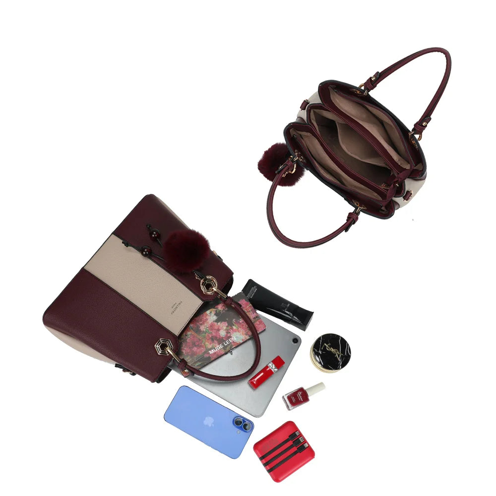 Intérieur du Fiora Pop bordeaux : trois compartiments pour organiser téléphone, tablette et maquillage – réf. M-9354-3