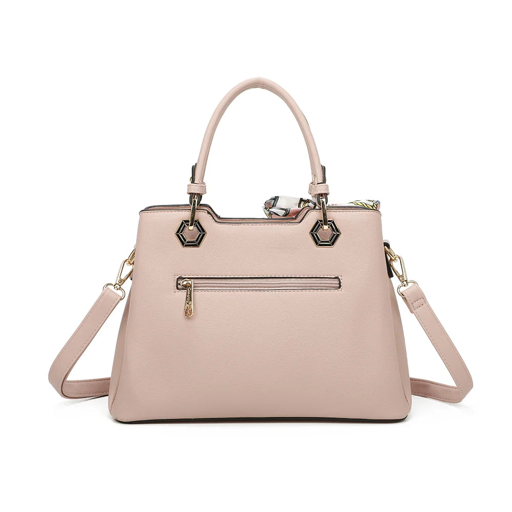 Dos du Fiora Pop rose/beige : lignes épurées du simili cuir grainé et attaches des deux anses main – réf. M-9354-3
