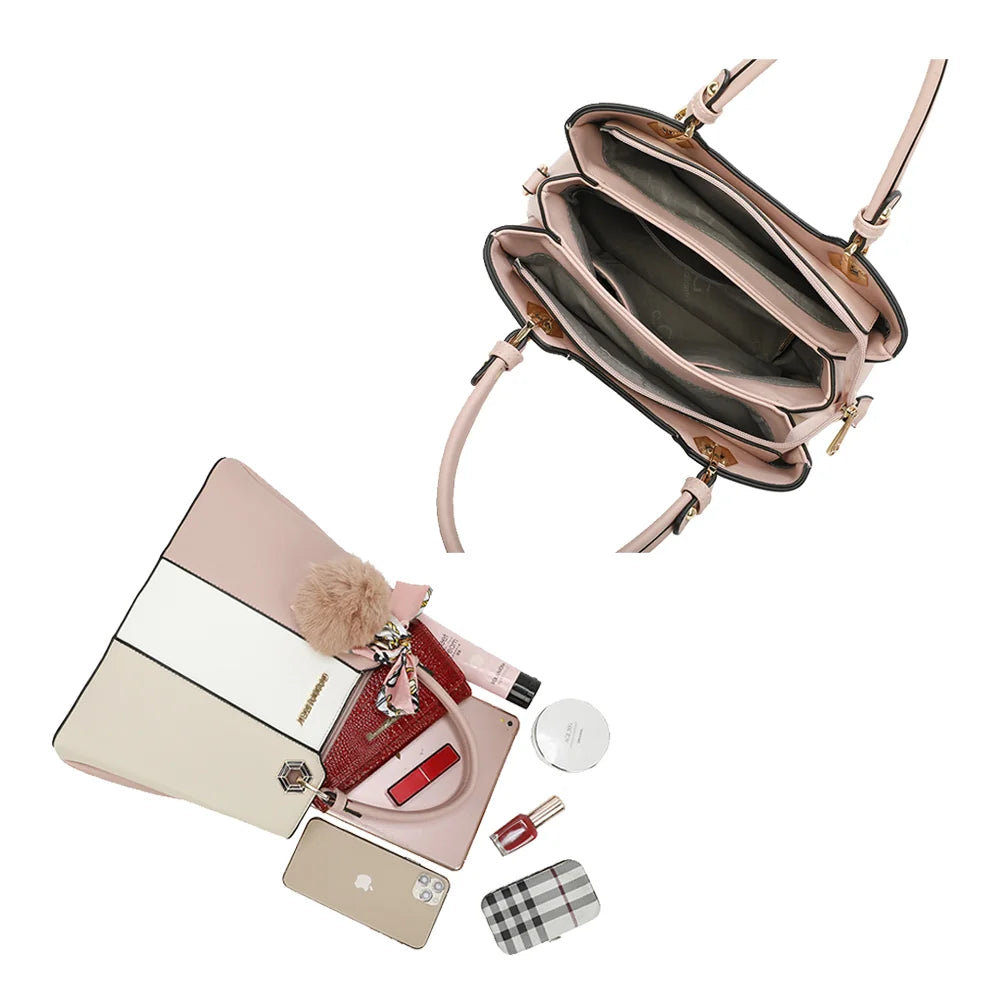 Intérieur du Fiora Pop rose/beige : trois compartiments pour organiser téléphone, tablette et maquillage – réf. M-9354-3