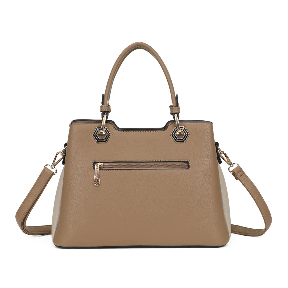 Dos du Fiora Pop taupe foncé : lignes épurées du simili cuir grainé et attaches des deux anses main – réf. M-9354-3