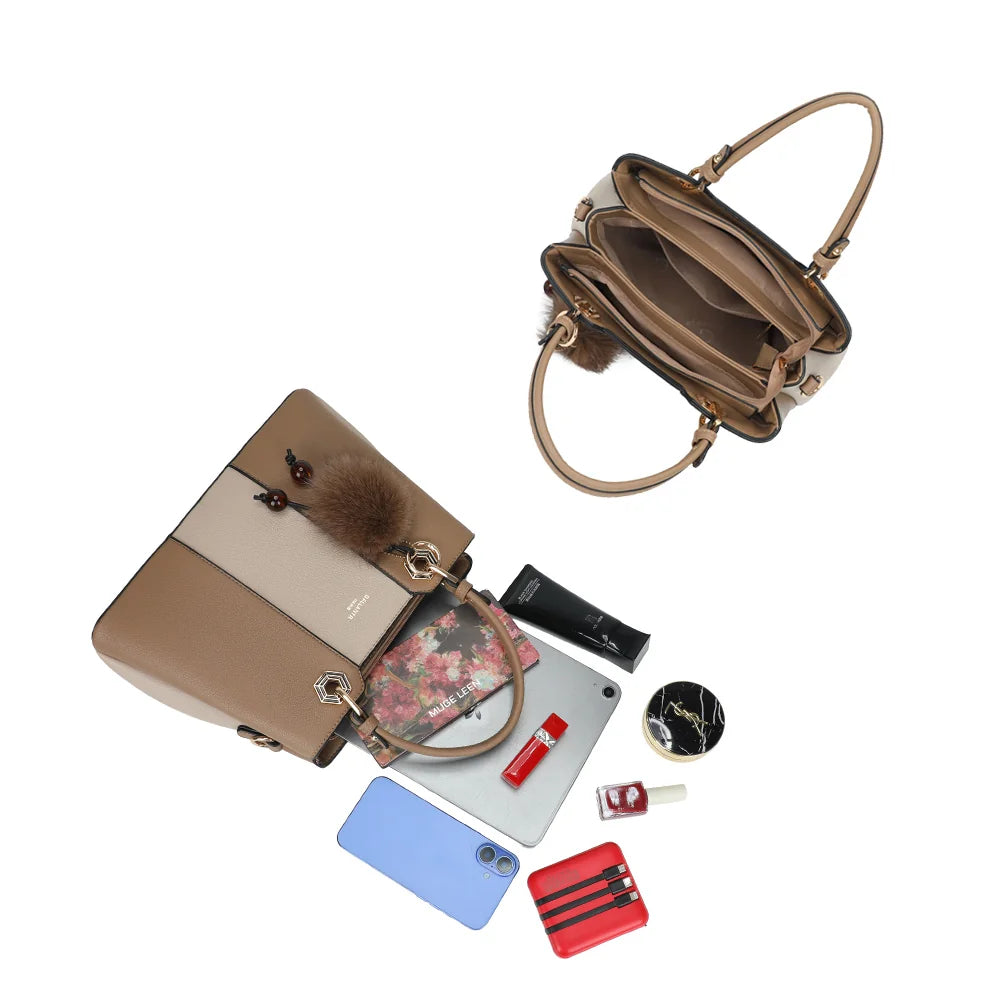 Intérieur du Fiora Pop taupe foncé : trois compartiments pour organiser téléphone, tablette et maquillage – réf. M-9354-3