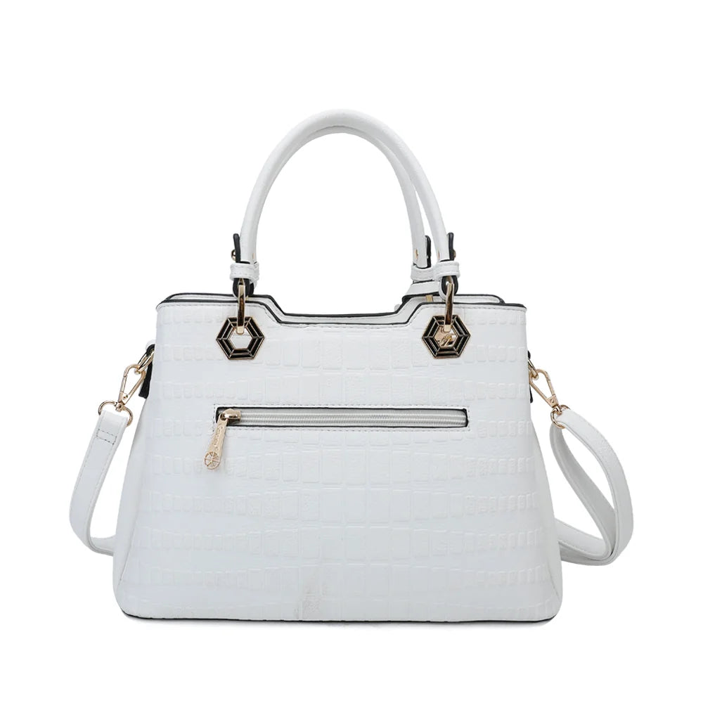 Dos du Fiora blanc, motif embossé façon croco sur toute la surface et anses de 14 cm – réf. M-9354