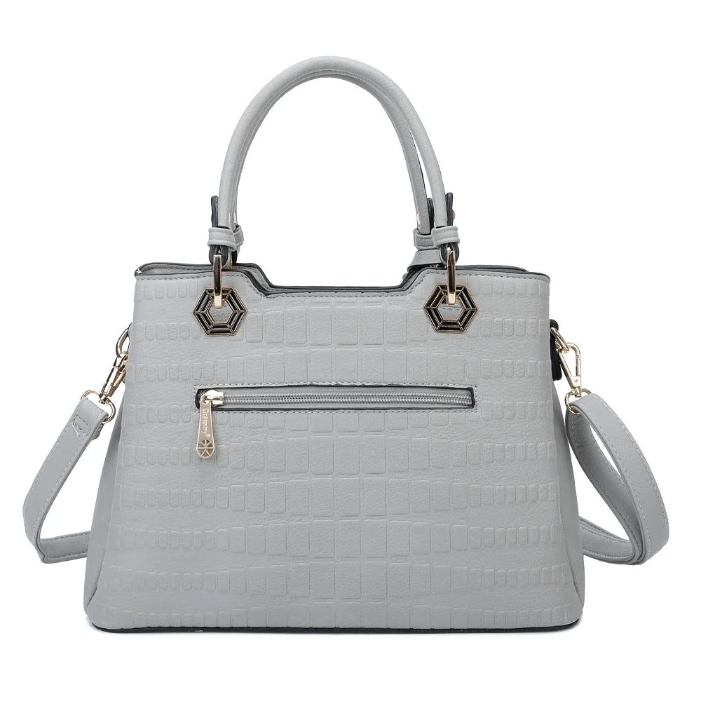Dos du Fiora gris, motif embossé façon croco sur toute la surface et anses de 14 cm – réf. M-9354