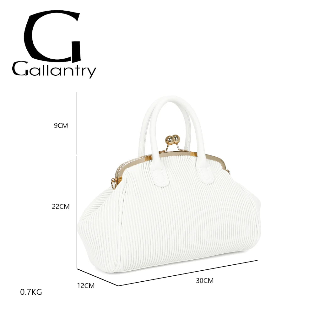 Dimensions du Gabrielle Retro blanc : 30 × 12 × 22 cm, anses de 9 cm de hauteur, poids 0,7 kg – réf. R-1691-1