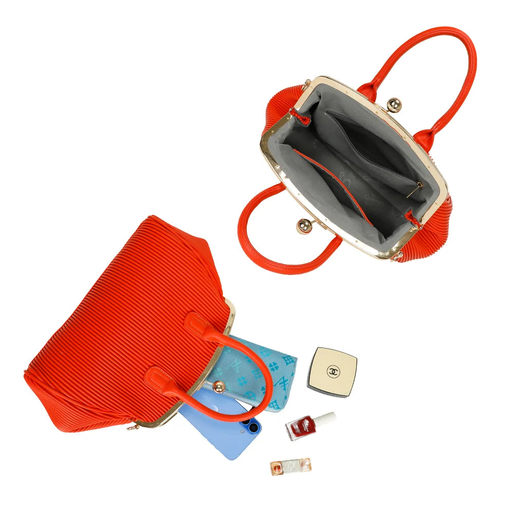Intérieur du Gabrielle Retro orange : doublure synthétique, poche zippée et poche plate pour les essentiels – réf. R-1691-1
