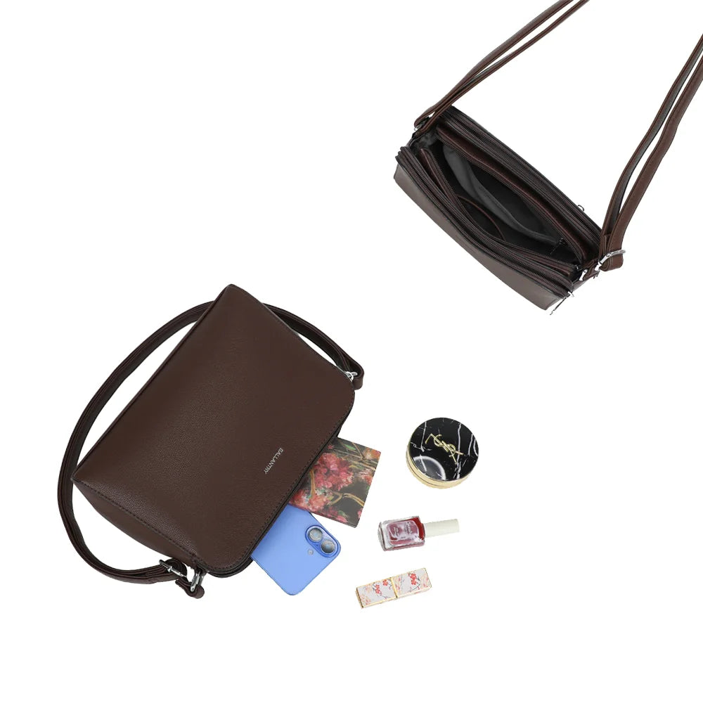 Intérieur du Gallante café : plusieurs compartiments zippés pour ranger téléphone, carnet et maquillage – réf. G-7432-2