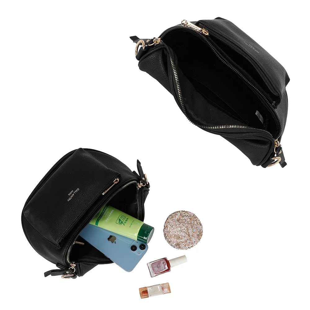 Intérieur du Glamour noir : compartiment zippé pour smartphone, petit carnet et essentiels beauté – réf. Z-83047